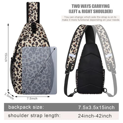 Pritent Crossbody Bags for Women Men Trendy Sling Bag Backpack Casual Chest Bag with Convertible Shoulder Strap - color: Leopard, size: Medium
