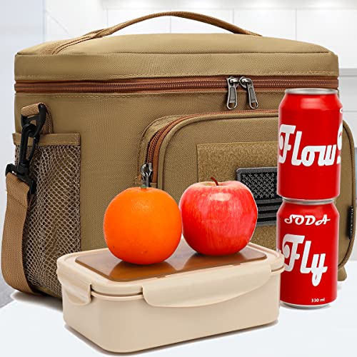 FlowFly Lunch Bag, Insulated Cooler, Thermal Lunch Box Tote with MOLLE/PALS Webbing, Adjustable Padded Shoulder Strap, for Tactical Men Women Adults and Boys Girls Kids (Brown, Large) - color: Brown, size: Large
