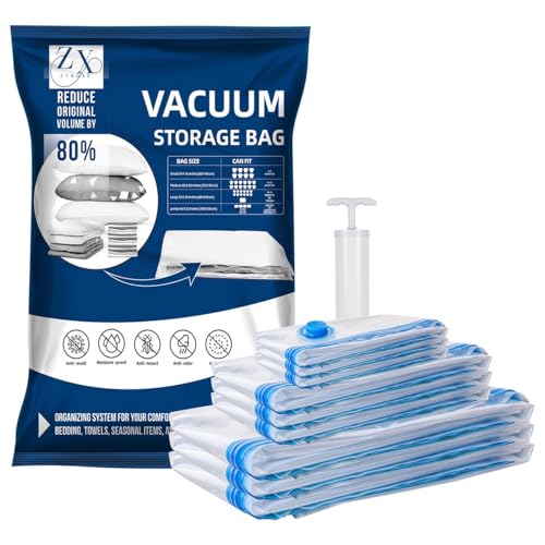 Vacuum Storage Seal Bags-Jumbo Vacuum Packing Bags with Pump for Travel, Clothes, Bedding & Blankets-Reusable Compression Travel Vacuum Bag Set | Space Saver Bags (3L+3M+3S) - size: 3L+3M+3S