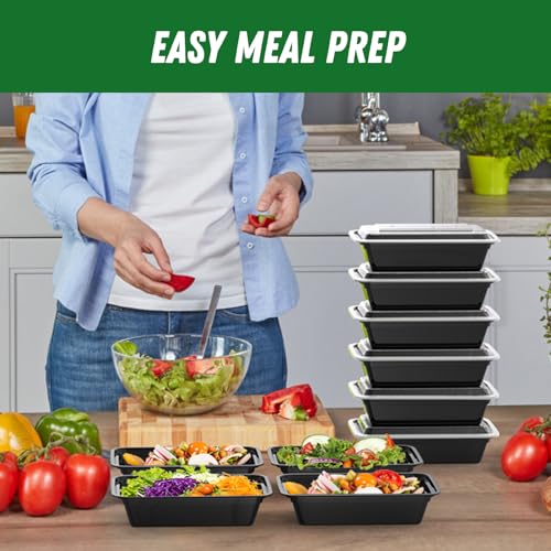Dealusy 50 Pack (100-Piece) 38 oz Meal Prep Containers Reusable with Lids, Sturdy Leakproof & Food Safe, Microwave, Freezer, Dishwasher Safe Prep Containers, To Go Take Out Plastic Food Storage - size: 38 oz
