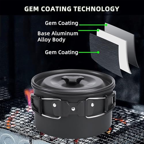 aiGear 3pcs Camping Cooking Set for 1-2 People, Lightweight Foldable Pot Pan Kettle with Storage Bag, Backpacking Cooking Set for Hiking Picnic Camping - color: Black