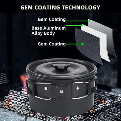 aiGear 3pcs Camping Cooking Set for 1-2 People, Lightweight Foldable Pot Pan Kettle with Storage Bag, Backpacking Cooking Set for Hiking Picnic Camping - color: Black