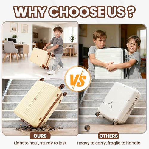 Hoteel Luggage Set 6 Piece, 4-Year Warranty, PC+ABS Suitcases with Wheels Hard Shell Suitcase with TSA Lock, Including Waterproof Luggage Bag, Travel Maletas for Men and Women, Beige(16/20/24/28Inch) - color: Beige, size: 6 Piece Set (16/20/24/28/Expandab