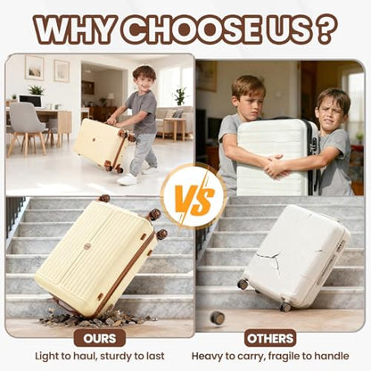 Hoteel Luggage Set 6 Piece, 4-Year Warranty, PC+ABS Suitcases with Wheels Hard Shell Suitcase with TSA Lock, Including Waterproof Luggage Bag, Travel Maletas for Men and Women, Beige(16/20/24/28Inch) - color: Beige, size: 6 Piece Set (16/20/24/28/Expandab
