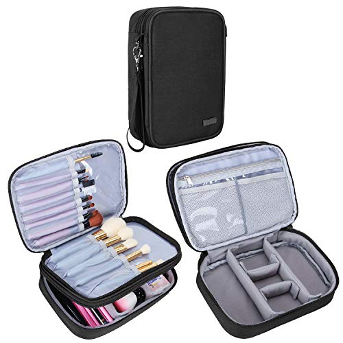 Teamoy Travel Makeup Brush Case(up to 8.8"), Professional Makeup Train Organizer Bag with Handle Strap for Makeup Brushes and Makeup Essentials-Medium, Black(No Accessories Included) - color: Black, size: Medium (Pack of 1)