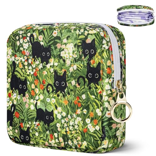 Likesing Tampon Holder for Purse, Canvas Period Bag Sanitary Napkin Storage Bag for Girls Womens, Portable Feminine Emergency Pad Period Pouch(Kitten Grass) - color: Kitten Grass