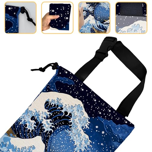Great Sea Wave Car Garbage Bag, Small Car Trash Bag Hanging Back of Seat,Drawstring Car Trash Bag with Adjustable Buckle,Car Accessories for Camping Travelling - color: Great Sea Wave