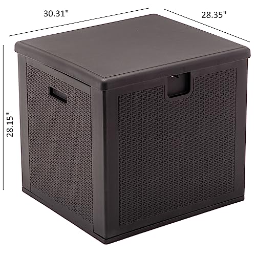 BTEXPERT 80 Gallon Large Deck Box Outdoor Storage Container for Patio Furniture Garden Tools Cushions Pool Supplies Sports Equipment Waterproof Lockable Steel Metal insert rod UV Resistant Resin