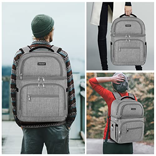 Cooler Backpack,Insulated Backpack Cooler Leakproof Double Deck Cooler Bag for Men Women RFID Lunch Backpack - color: Grey
