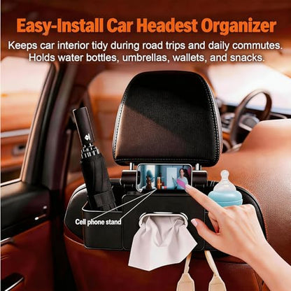 Car Organizer and Storage Box, Multifunctional Car Organizer Back Seat, Large Capacity Car Organizers and Storage Box for Phone, Drinks, Handbag, Travel Use, Compatible with Most Vehicles (Black)