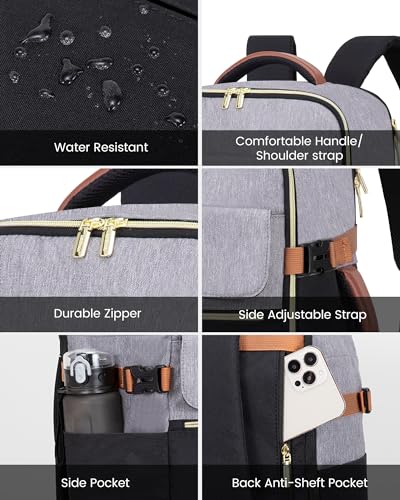 LOVEVOOK 40L Large Travel Backpack for Women, Flight Approved, Waterproof, TSA Compliant, Fits 17.3'' Laptop, 17 Pockets, 3 Packing Cubes - color: Grey-black-brown, size: 40L-17.3 Inch-4Pcs