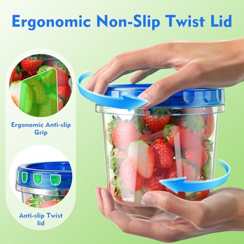BiuLeon 12 Pack-24oz Freezer Storage Containers, Plastic Food Storage Containers with Twist Top Lids, BPA Free and Reusable Soup Containers with Lids, Leakproof/Microwave/Dishwasher Safe - color: 12Pack-24oz