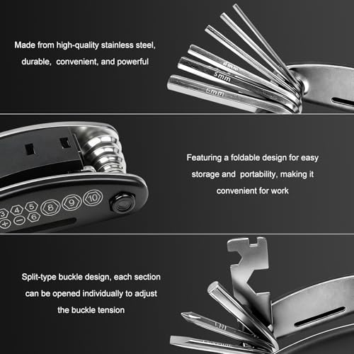 16-in-1 Motorcycle Bike Repair Tool, Foldable Bicycle Maintenance Tool with Screwdriver & Hex Wrenches, Portable Multitool Maintenance Set for Motorcycle Mountain Bike Scooter