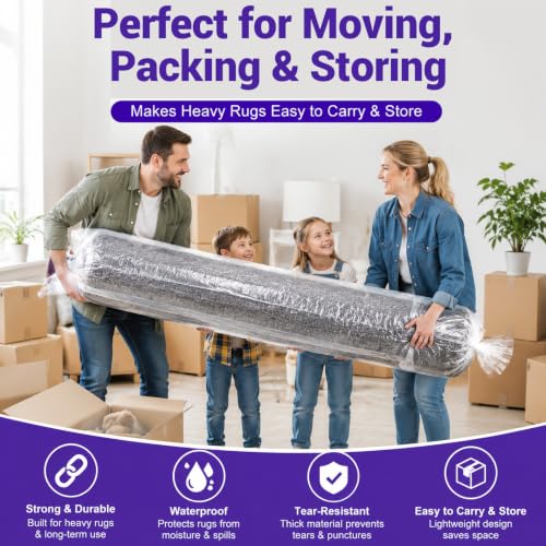 Rug Storage Bag, Fit for Rolled Rug up to 10'x 14', Large Plastic Rug Bag Clear Carpet Runner Bag Perfect for Rug Storage/Moving/Packing/Shipping and Other Foldable Large Objects - size: 10' x 14' - 1 Pack