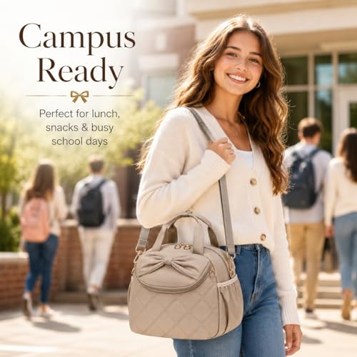 Bluboon Lunch Bag for Women, Insulated Lunch Tote with Shoulder Strap, Cute Large Lunch Box for Work, Teacher Nurse Lunch Cooler Bag for Office, Picnic, Travel (Camel Large Bow) - color: Camel Large Bow