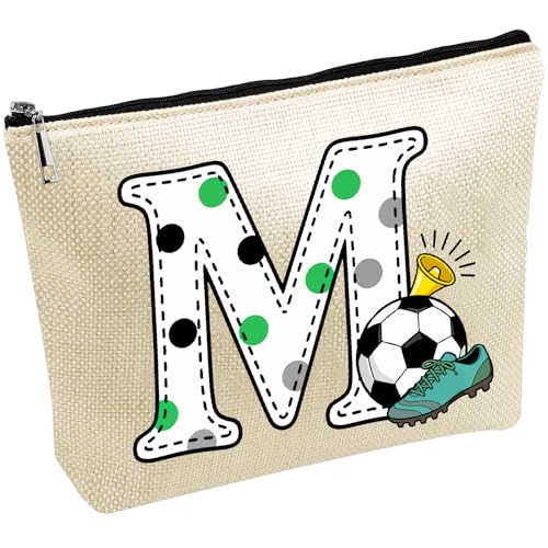 CREATCABIN Letter M Football Makeup Bags Pouch Travel Cosmetic Bag with Zipper Pouch Multi Purpose Case Toiletry Packing Purse Storage Organizer for Women Friends Mom Gifts 10x7Inch - style: Letter M