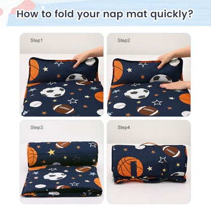 PHF Soft Toddler Nap Mat with Removable Pillow, Rollup Design Kids Sleeping Mat, Slumber Bags for Boys, 55"x23" Toddler Sleeping Bag for Daycare Preschool Travel Camping, Ball - color: Ball