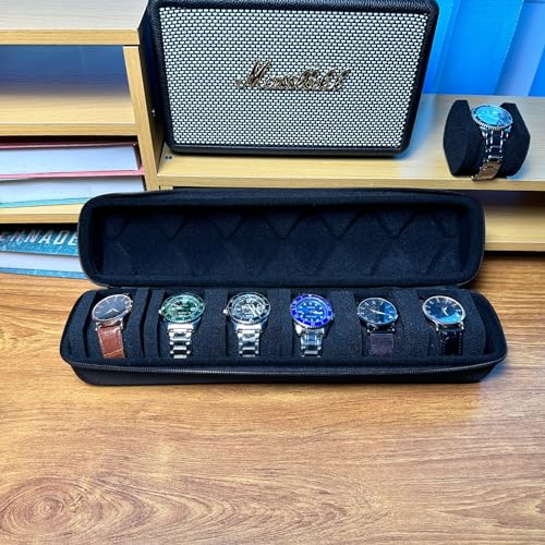 6 Slots Watch Case, Men's Hard Watch travel Storage Organizer box with soft foam insert, fit up to 55mm face watch - size: 6 INSERT