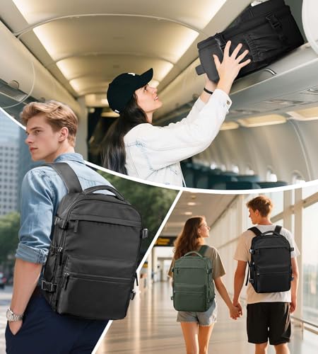 BOXSAM Large Vacuum Travel Backpack with Pump for Women, Personal Item Carry on Backpacks Flight Approved 18x14x8 inches for Men,Laptop Waterproof Work Compression bags Casual Daypack,Black - color: Black