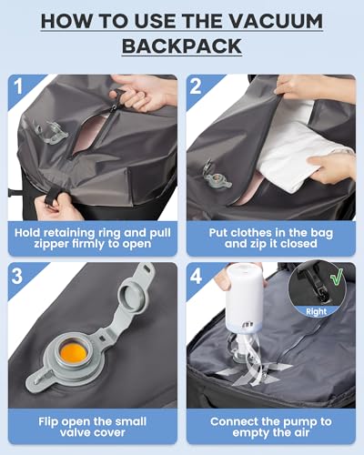 Vacuum Backpack Travel with Pump, Travel Carry On Backpack with Vacuum Compression System, Mochila de viaje compresion al vacio - Black - color: B- Black