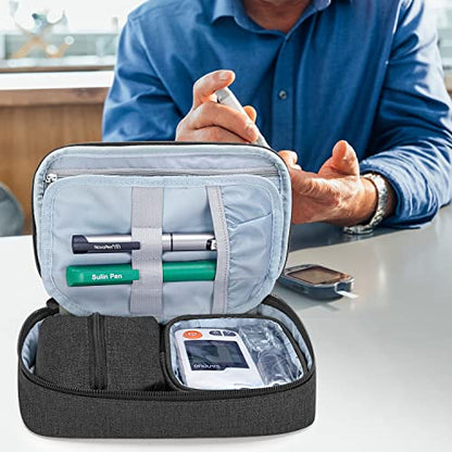 CURMIO Diabetic Supplies Bag for Glucose Meter, Medication and Other Diabetes Care Supplies, Diabetes Travel Organizer Case with Detachable Pouches, Black (Bag Only) - color: Black
