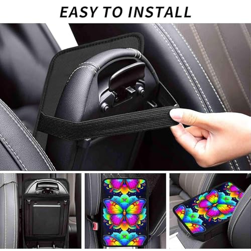Universal Car Armrest Pad Cover, Butterflies Mandala Rainbow Art Black and White, Soft Center Console Cushion for Enhanced Driving Comfort and Interior Protection - color: Picture (613)