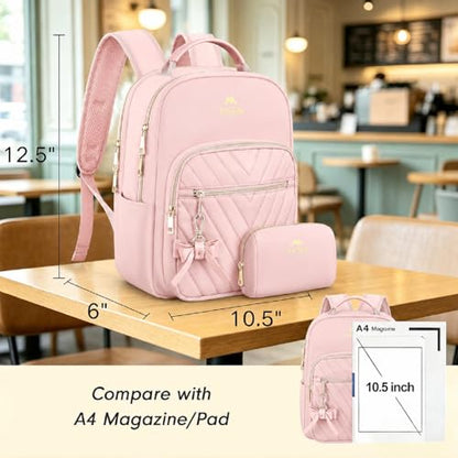 MATEIN Bowknot Cute Backpack Purse, Fashion Mini Shoulder Bag, Waterproof Lightweight Travel Daily Backpack College Handbag for Ladies Women, 2pcs Sets, Pink - color: Pink, size: Small-12.9 inch