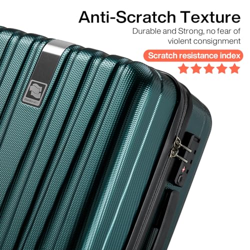 Hanke 24 Inch Luggage Suitcases With Spinner Wheels Lightweight PC Hard Shell Rolling Suitcase With Travel Lock,Checked-Medium 24-Inch(Blackish Green) - color: Blackish Green, size: Checked Medium 24 Inch