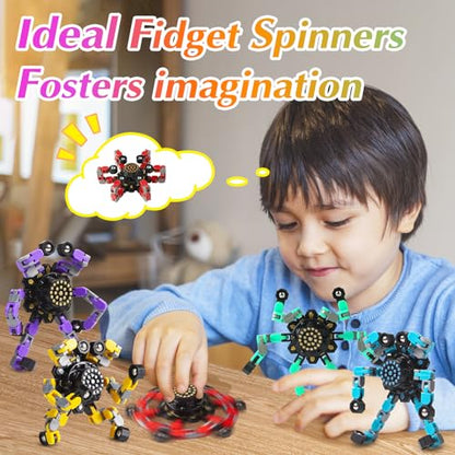 Gokeey 5 Pcs Transformable Fidget Spinners Toys for Kids and Adults, Stress Relief Sensory Toys for Boys and Girls Fingertip Gyros for ADHD Autism Quiet Airplane Travel Toys Essentials Party Favors - style: fidget toys 5pc