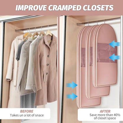 Space Saving Hanging Garment Bag With Self Compression Zipper,3 Pcs Garment Bags For Storage,Space Saving Hanging Garment Bags for Down Coat,Jackets Ect,Protects Clothes From Wrinkles（M,L,XL）