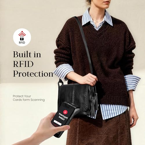 befen Vintage Leather Crossbody Bag for Women Genuine Leather Purse with Multi-Pockets Medium RFID Shoulder Handbag - color: Black