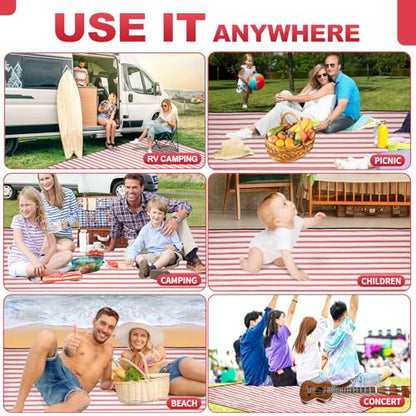 G GOOD GAIN Picnic Blankets Waterproof - Extra Large Outdoor Blanket Sand Free Foldable with Carry Strap for Beach, Camping, Park Grass, Hiking, Travel, Concerts, Indoor(Apple) - color: Apple Red