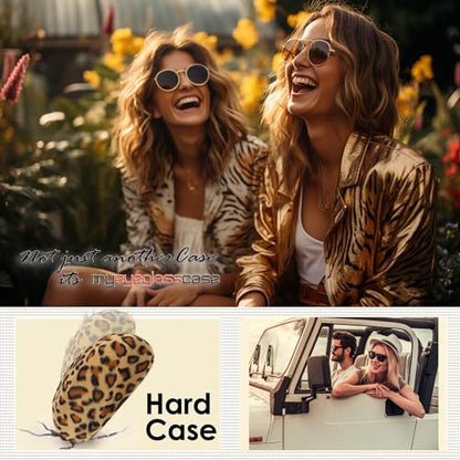MyEyeglassCase Hard Sunglasses case - Women Glasses Case Holder - Large Durable Eyeglass Case Hard Shell with Pouch & Cloth - color: Leopard Animal Print
