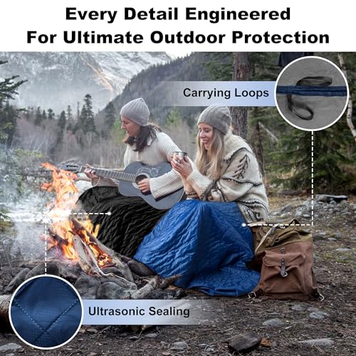 Waterproof Outdoor Blanket 92”X 60” Packable, Stadium Blankets for Camping with Sherpa Fleece Lining, Large Windproof Emergency Throw Mat for Garss Picnic Hiking Road Trip, Machine Washable, Black - color: Sherpa Black-300 Gsm, size: 92"x 60"