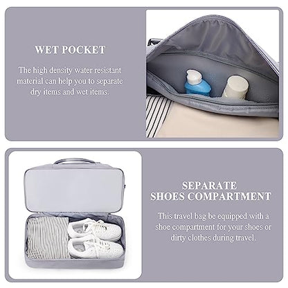 Weekender Bags for Women,Personal Item Travel Bag with Shoes Compartment,Overnight Travel Duffel Bag with Toiletry Bag - color: Grey, size: Large