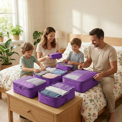 4 Piece Compression Packing Cubes for 3–7 Day Travel, Space Saving Travel Organizers with Breathable Mesh, Double-Zipper Packing Cubes for Carry-On & Suitcases (Purple) - color: Purple