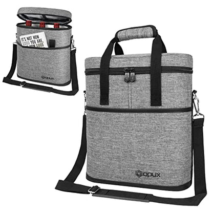 opux 3 Bottle Wine Carrier Tote, Insulated Leakproof Wine Cooler Bag, Wine Travel Bag Tote for Picnic BYOB Beach, Portable Wine Bottle Carrying Case, Gift for Wine Lover Women Men Christmas, Grey - color: Heather Gray