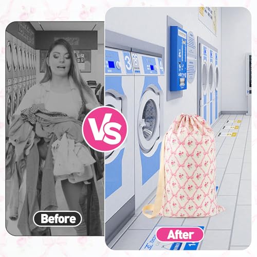 Laundry Bag, Dirty Backpack Laundry Bag For College Travel Laundromat Apartment, With Handles 29" X 18" (Rose Bow) - color: Rose Bow