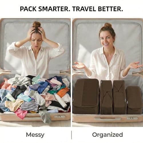 4 Piece Compression Packing Cubes for 3–7 Day Travel, Space Saving Travel Organizers with Breathable Mesh, Double-Zipper Packing Cubes for Carry-On & Suitcases (Gray) - color: Gray