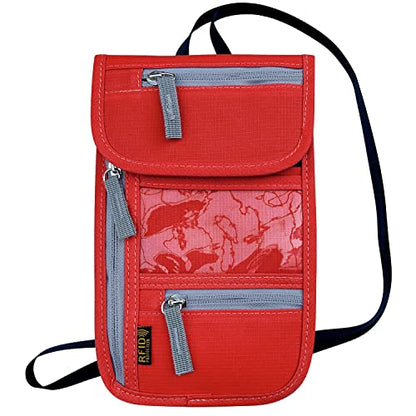 Travel Neck Wallet, RFID Blocking Passport Holder with Adjustable Neck Strap for Men and Women to Keep Cash, Credit Cards and Travel Documents Safe - Red - color: Red