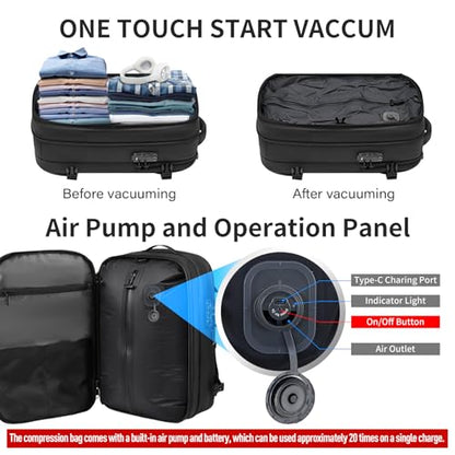 Travel Backpack with Vacuum System,60L Expandable Vacuum Backpack Travel with TSA Lock,17.3 inch Laptop Backpacks Vacpack Backpacks with Vacuum(Grey,Built-in Air Pump) - color: Grey
