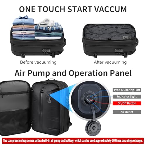 Travel Backpack with Vacuum System,60L Expandable Vacuum Backpack Travel with TSA Lock,17.3 inch Laptop Backpacks Vacpack Backpacks with Vacuum(Blue,Built-in Air Pump) - color: Blue