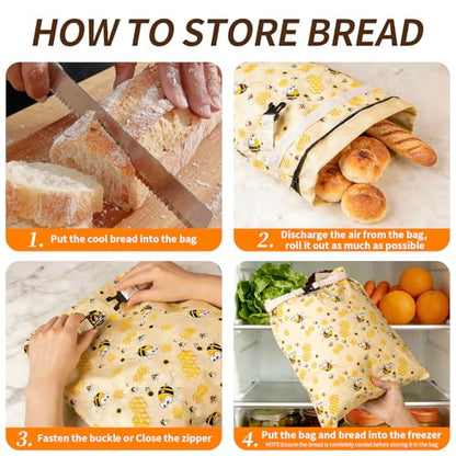 2 Pack Beeswax Bread Bags for Sourdough, Reusable Cotton Linen Bread Storage Bags for Homemade Bread, XL 17'' x 13'', Zipper Closure, Freezer Safe - color: Regular Zipper