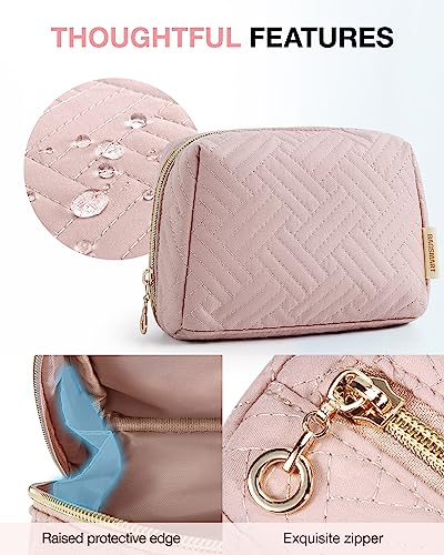 BAGSMART Small Makeup Bag, Compact Cosmetic Pouch for Women for Purse, Travel Toiletry Organizer with Wide Open Design, Pink - color: 01-Pink