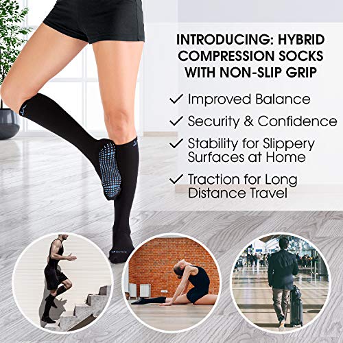 LA ACTIVE Graduated Compression Socks with Non-Slip Grips for Safety - 15-20mmHg for Women & Men - Perfect for Travel, Recovery, Medical and Maternity Support (Cool Blue, L/XL)