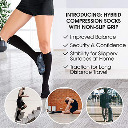 LA ACTIVE Graduated Compression Socks with Non-Slip Grips for Safety - 15-20mmHg for Women & Men - Perfect for Travel, Recovery, Medical and Maternity Support (Cool Blue, L/XL)