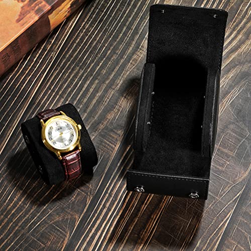 ROSELLE Watch Case for Men and Women with Suede Lining - Watch Roll Travel Case - Storage Organizer and Display(Black Cross-1 Slot) - color: Black-1