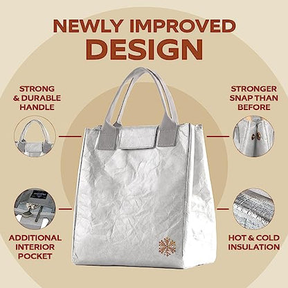 VonNova Women’s Insulated Lunch Bag with Premium 4mm Cooler Insulation, Cute Large 7L Lunch Tote for Office, Durable Small Lunch Box for Women, Stylish Lunchbox for Adults, Teens, Nurses, Teachers - color: Silver