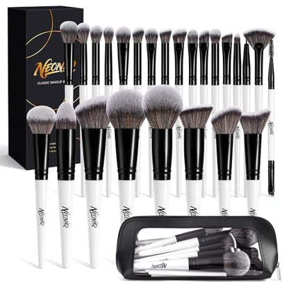 25PCS Makeup Brushes Set with Travel Case, Professional Makeup Brush Kit for Foundation, Concealer, Powder, Eyeshadow & Blush, Essential Cosmetic Tools, Portable Travel Gift Set (White) - color: 25 PCS-White