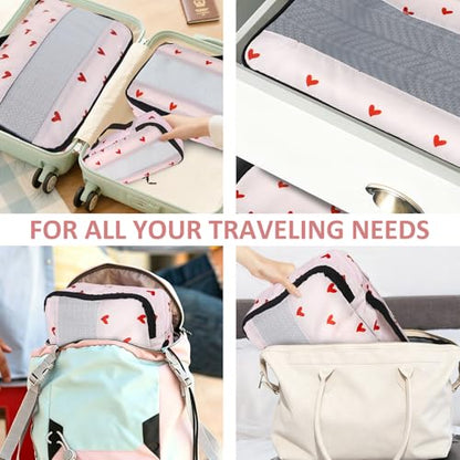 U+U 5 Set Packing Cubes for Travel Essentials Ultralight Luggage Packing Organizers with Laundry Bag and Shoe Bag for Vacation, Business Trip and Camping (Sweetheart Pink) - color: Sweetheart Pink